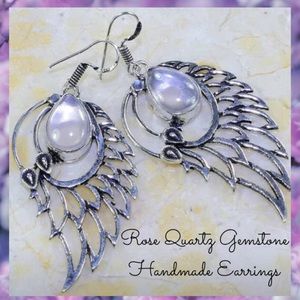 Rose Quartz Gemstone Angel Wings Dangle Earrings